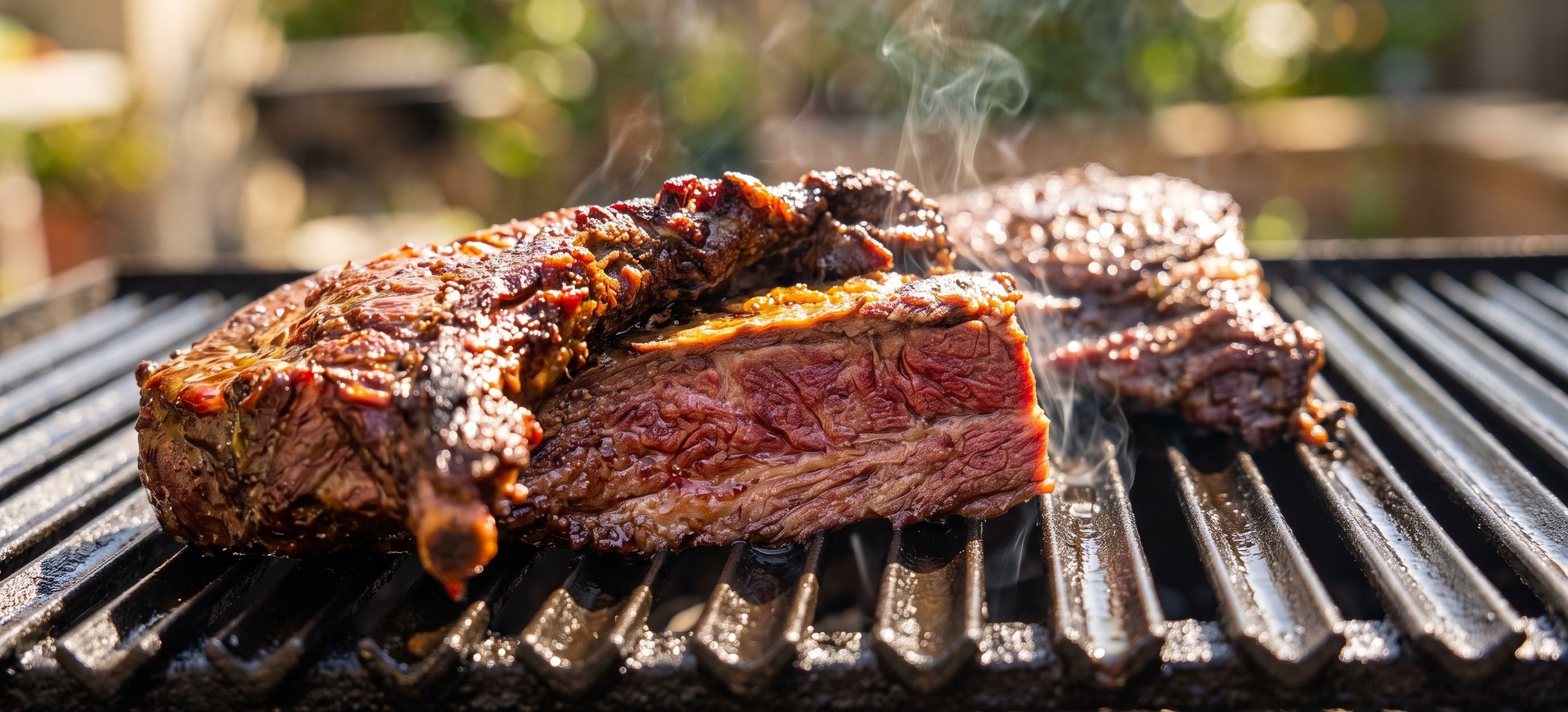 Vacío a la parrilla sobre las brasas en Medio Perro, El Calafate