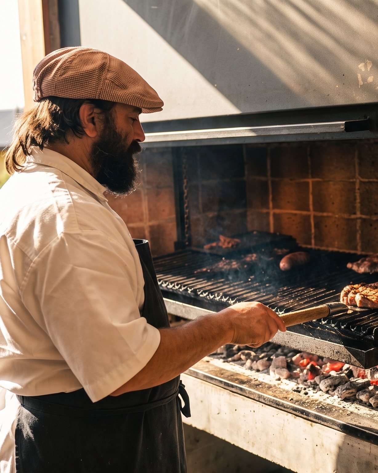 Matías, dueño y cocinero de Medio Perro, trabajando frente a la parrilla