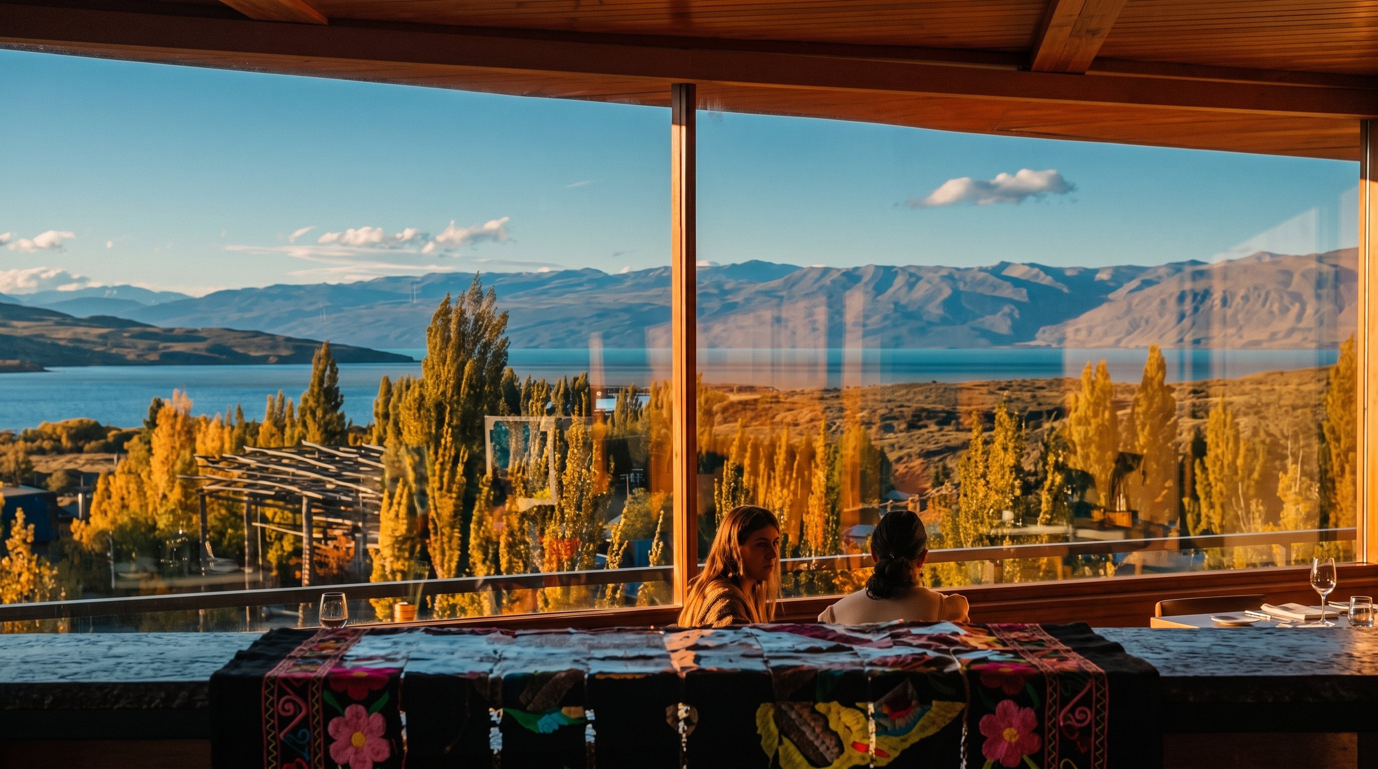 El ventanal del salón de Medio Perro con el lago Argentino de fondo, en El Calafate